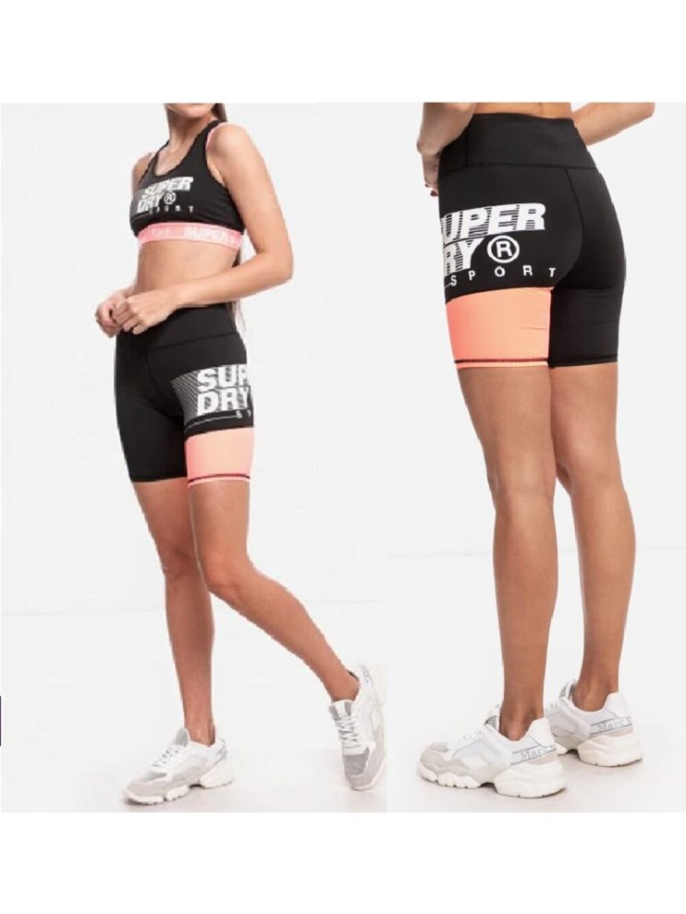 ❤️Superdry Sport Womens Size 6 Active Lifestyle Bike Shorts Logo Black Coral New